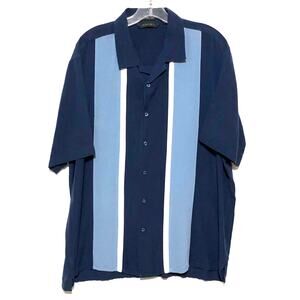 Axist Blue Bowling Shirt Mens XL Button Down Washable Silk Charlie Sheen Retro